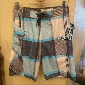 NWT~Volcom Big Youth Blue Plaid Swim Shorts Size 29 (18)